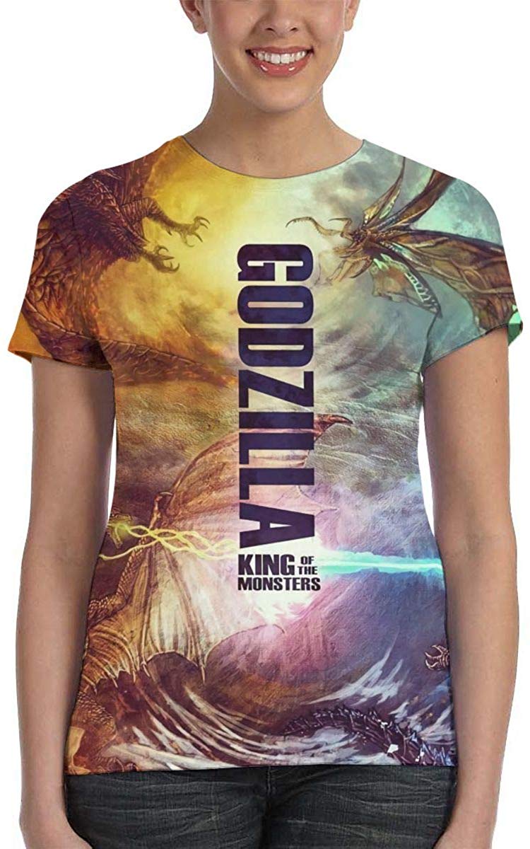 Womens God Zilla 2 King of Monsters 3D Printed Short Sleeves Shirt Godzi11