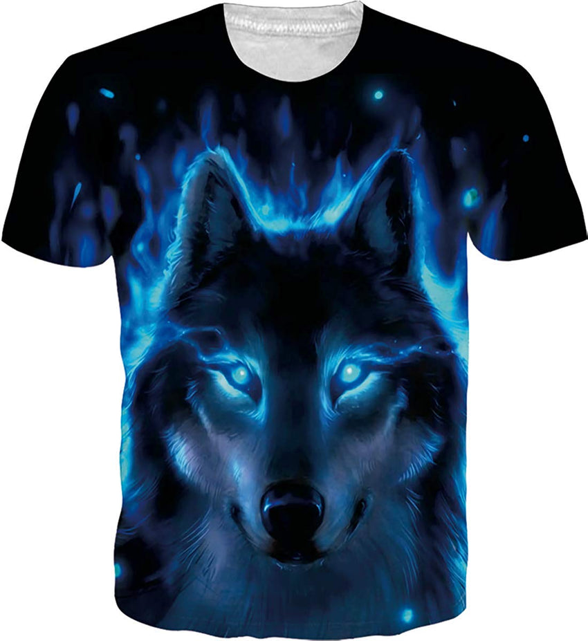 Mens T Shirts 3D Graphic Short Sleeve Tees Funny Printed Summer Tops Wolf 2