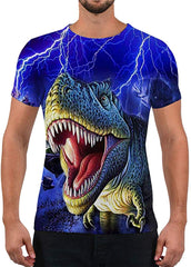 Unisex Fashion 3D Print T Shirts Funny Graphics Pattern Crewneck Short Sleeve Tees for Mens Womens Deep Blue Dinosaur