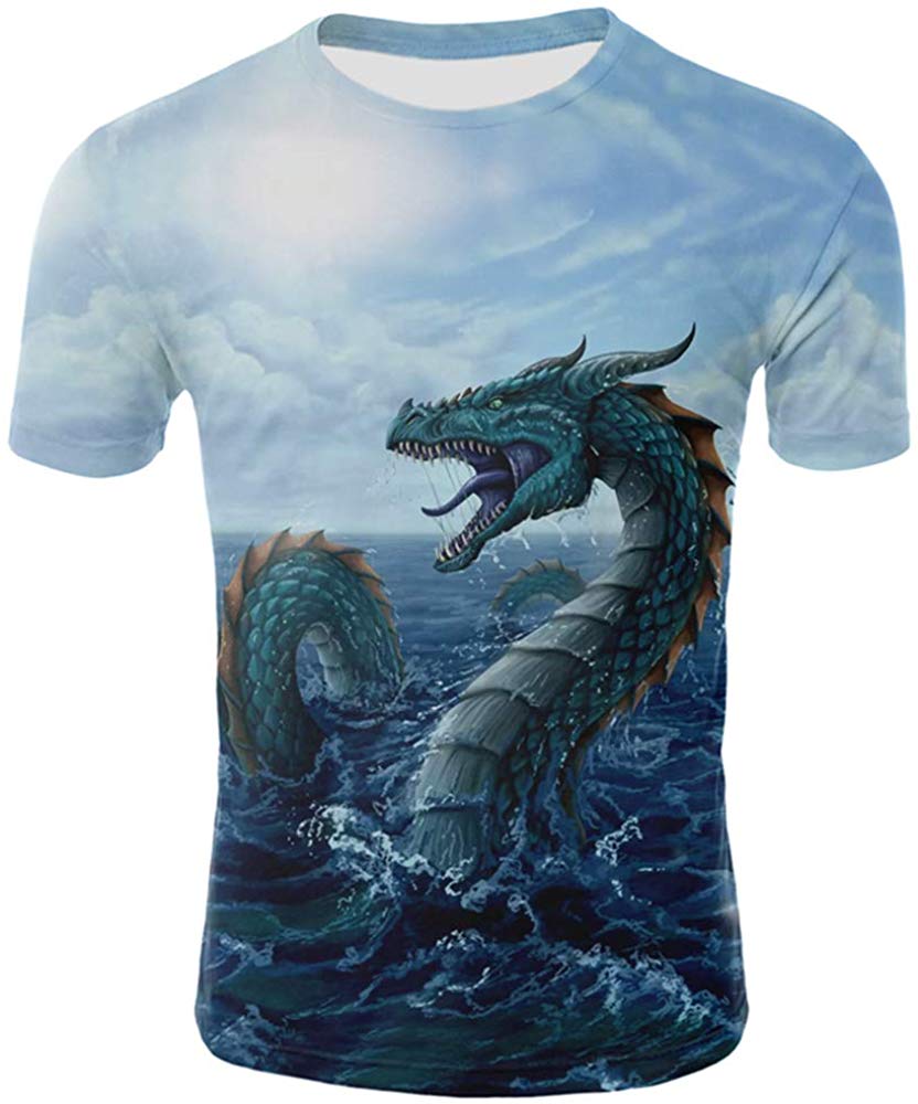 Men's Dragon 3D Printed Short Sleeve Fashion T Shirt,6 Colors,M 3XL The Flood Dragon