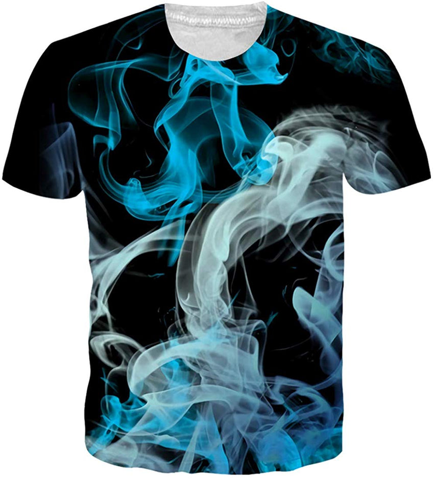 Unisex 3D Printed Summer Casual Short Sleeve T Shirts Top Tees S XXL Blue Smoke