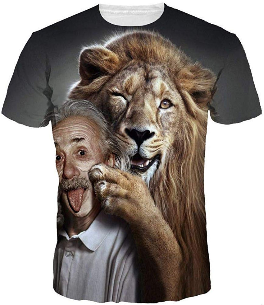 Men's 3D Print T Shirt Animal Adult Funny Novelty T Shirt Young Men Tee Short Sleeve Crew Neck Lion04