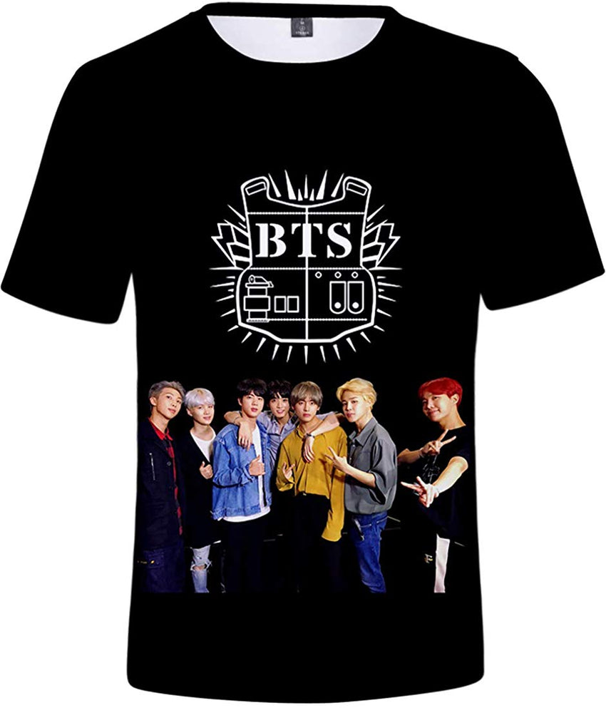 Women's Novelty T Shirts Kpop BTS Tee Tops Bangtan Boys 3D Printed Shirts J Hope RM Jimin V Jung Kook Album Black