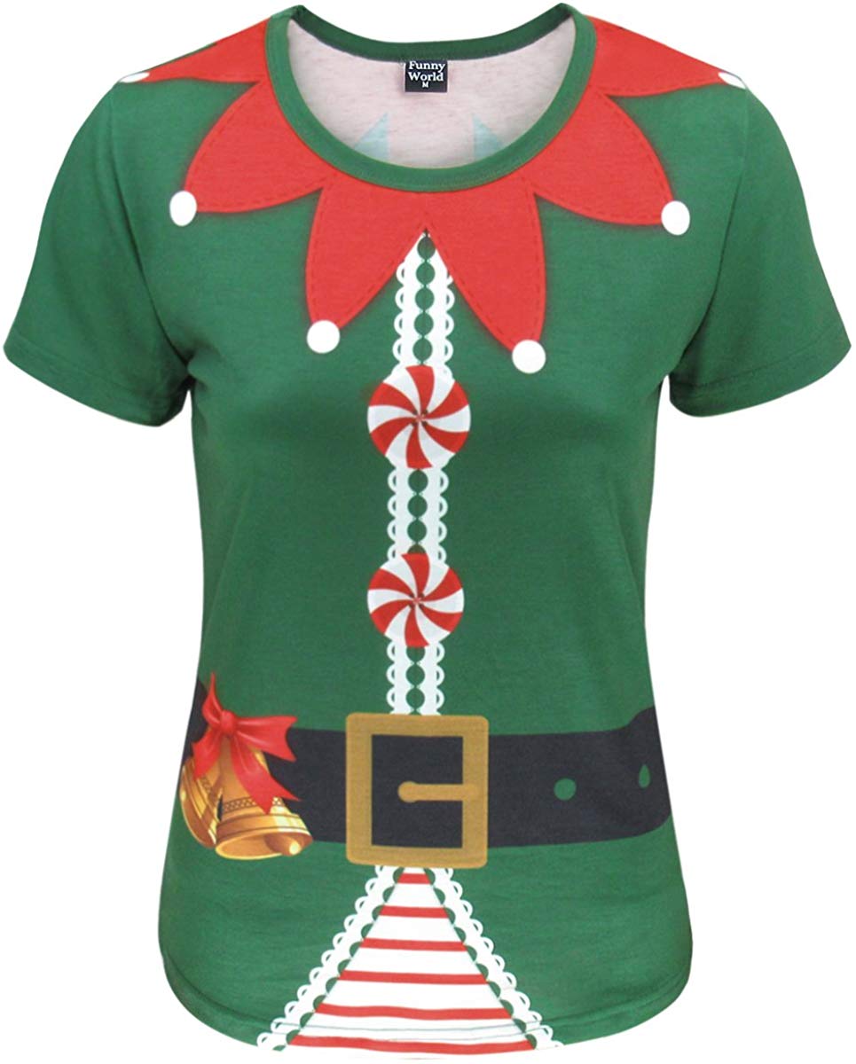 Women's Christmas Santa Claus Elf Costume T Shirts Green