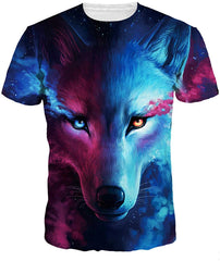 Velynce Unisex Thin Shirts Stylish 3D Digital Printed Lion Skull Casual Personality T Shirts Couple Clothing Wolf #5