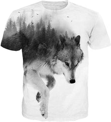 Unisex 3D Printed Summer Casual Short Sleeve T Shirts Top Tees S XXL Wolf White