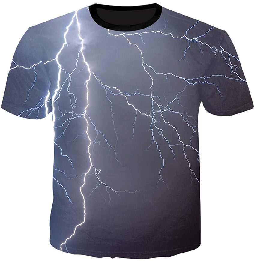 Unisex Flash Casual T Shirt Lightening 3D Printed Cool Crew Neck Parkour Tees Gray