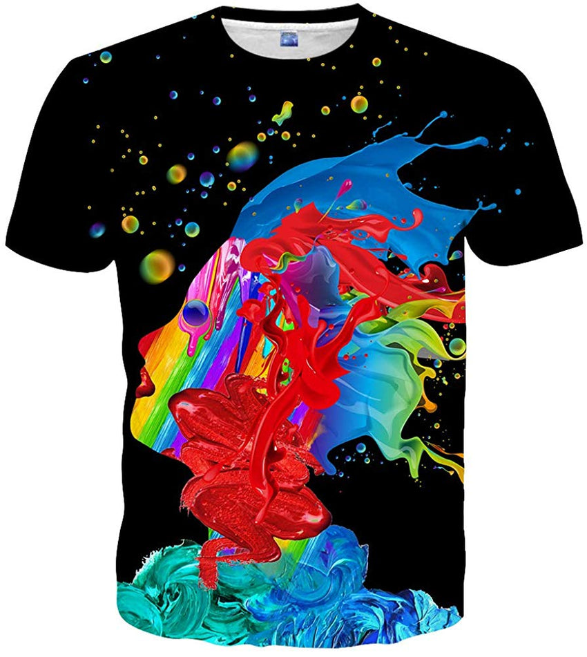 Unisex 3D Print Tshirts Short Sleeve Cool Graphic Tees for Women Men Style black