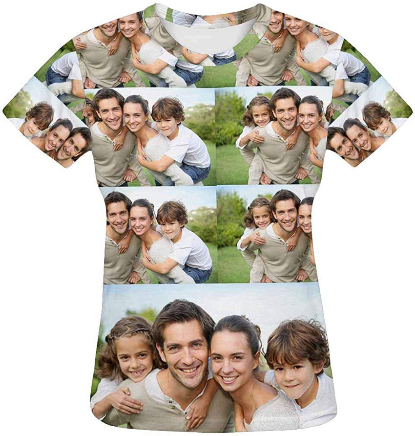 Custom Women's T Shirt with Faces Galaxy Personalized Print Short Sleeve Shirts Family Photo