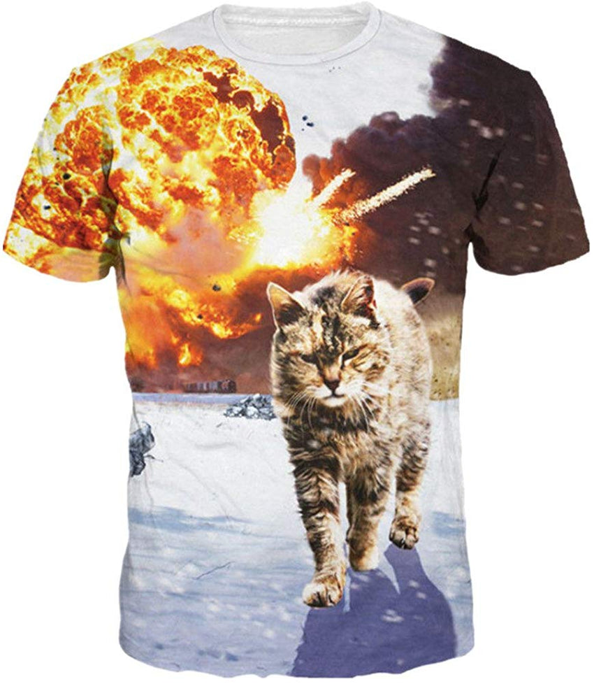 Unisex 3D Wolf T Shirts Couples Summer Short Sleeve T Shirts Casual Tees Explosion Cat