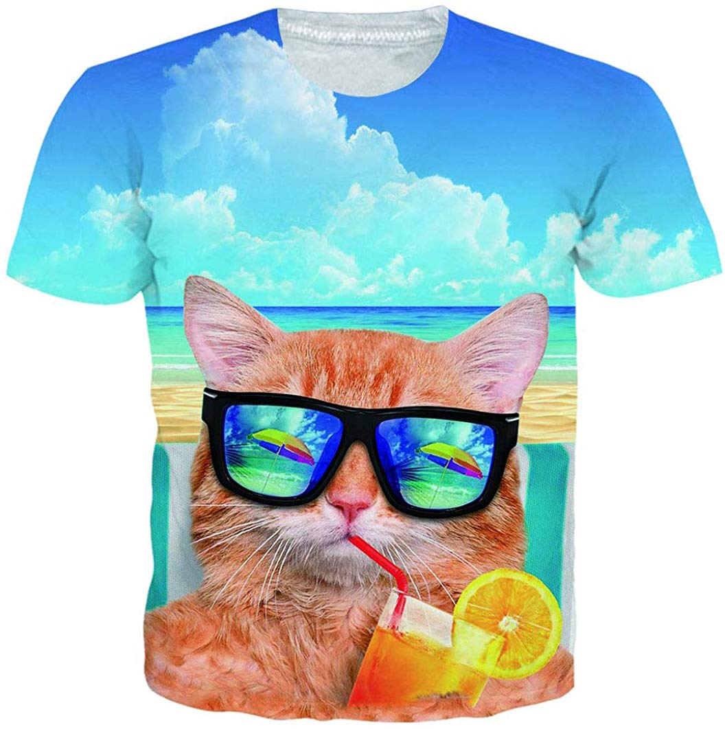 Unisex Short Sleeve T Shirts 3D Novelty Print Casual Funny Graphic Tees S 3XL G beach