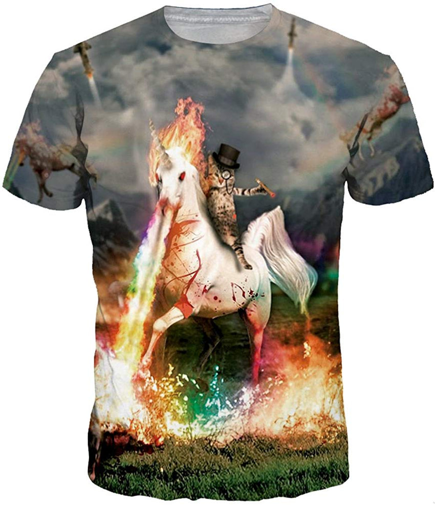 Unisex Men 3D Printed Casual Summer Short Sleeve T Shirts Tees Cat&unicorn