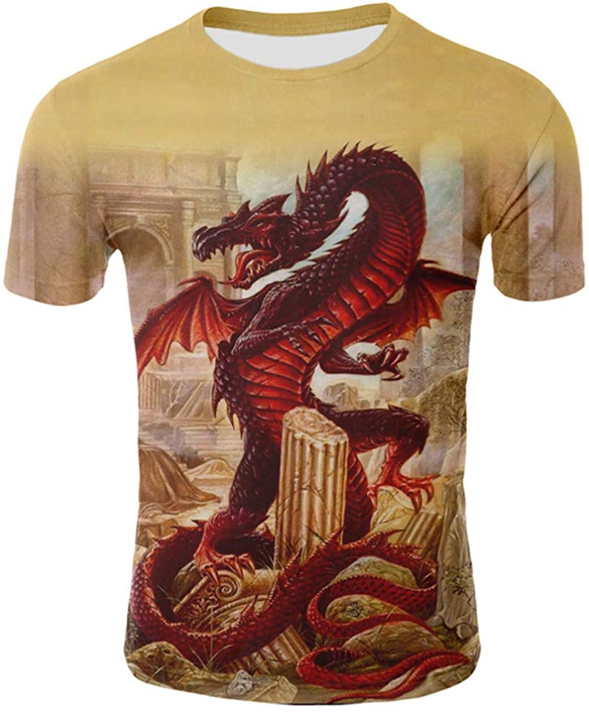 Men's Dragon 3D Printed Short Sleeve Fashion T Shirt,6 Colors,M 3XL Western Fire Dragon