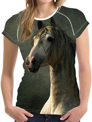 Horse Print Women T Shirt Art Design Tee Girls Elastic Short Sleeve Horse 01