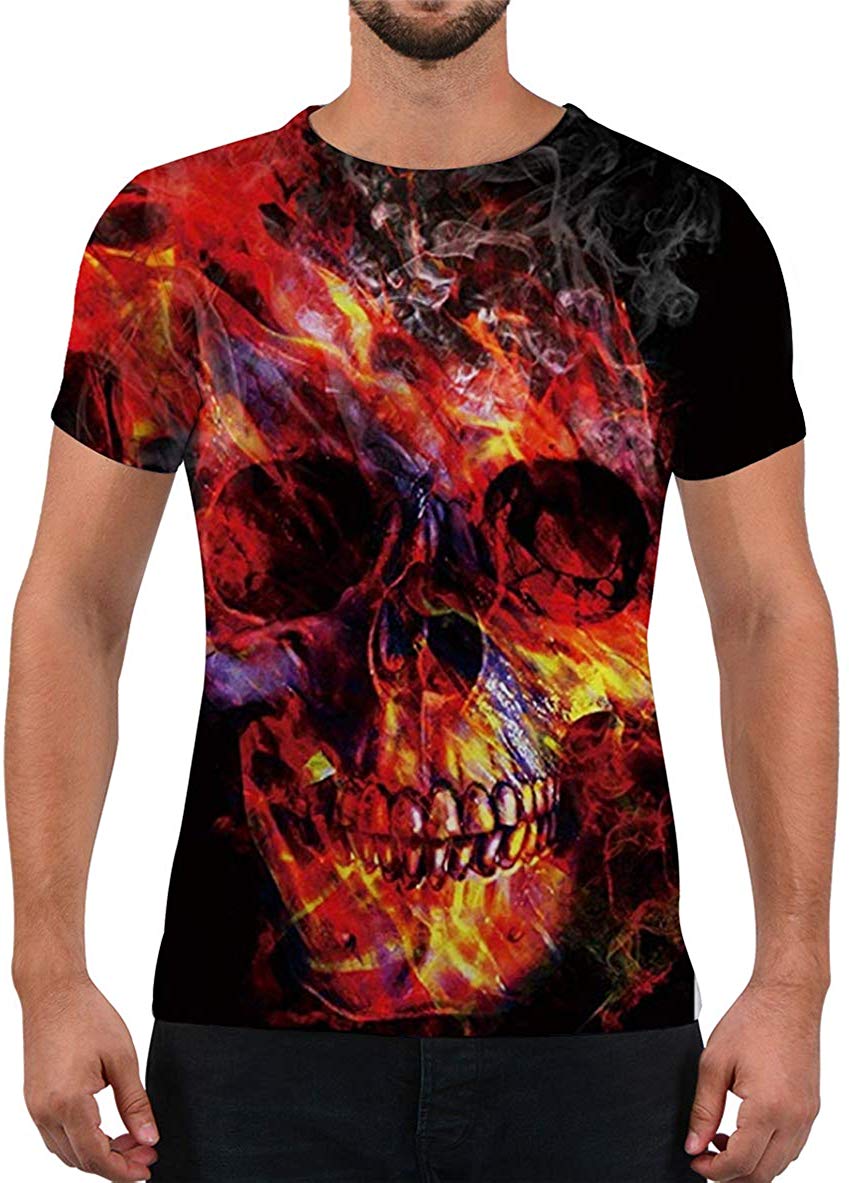 Unisex Fashion 3D Print T Shirts Funny Graphics Pattern Crewneck Short Sleeve Tees for Mens Womens Skull 2