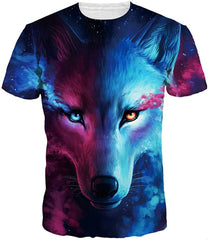Unisex 3D Print Short Sleeve T Shirt Fashion Couple Tees Cool Wolf