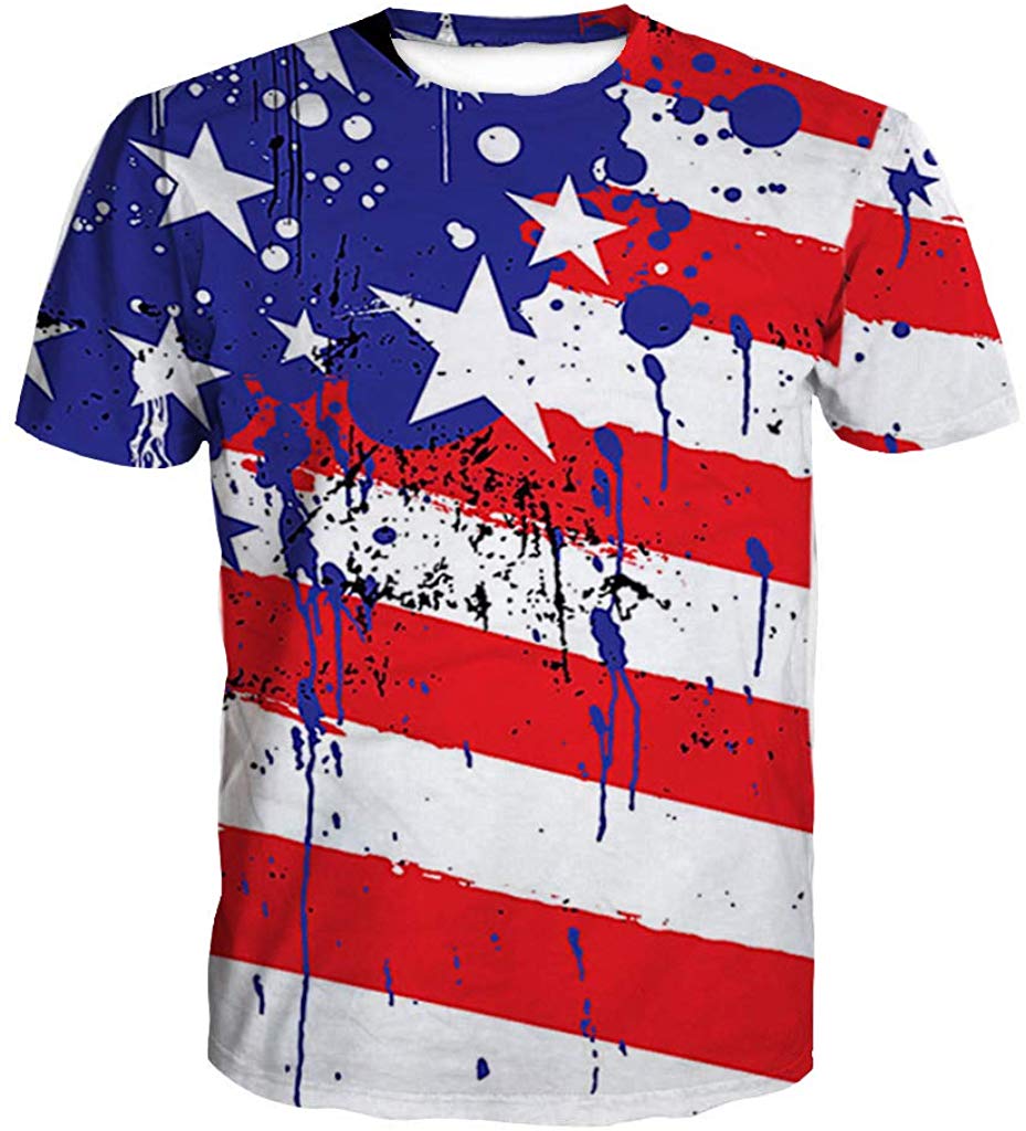 Unisex 3D Novelty Tshirts Men Graphic Funny Tees Printed Crewneck Short Sleeve Summer Top T Shirts American Flag Ink