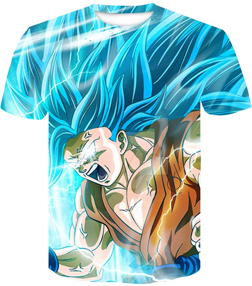 Men's Novelty T Shirts 3D Printing Tee Tops with Dragon Ball Blue Angry