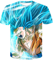 Men's Novelty T Shirts 3D Printing Tee Tops with Dragon Ball Blue Angry