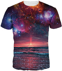 Men's Colorful 3D Animal Galaxy Print T Shirt Short Sleeve Fashion Casual Tees Sun on the Sea