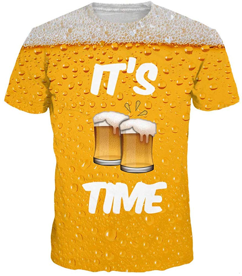 Sanatty Unisex Womens Mens Summer T Shirts Graphic 3D Galaxy T Shirts Tops Couple Tees Beer Time