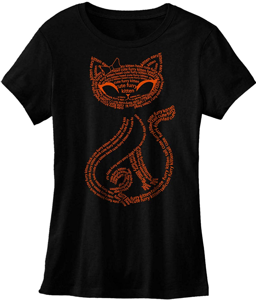 Vintage Cute Sassy Cat Kitty Print t Shirts for Women Letter Cat Black orange