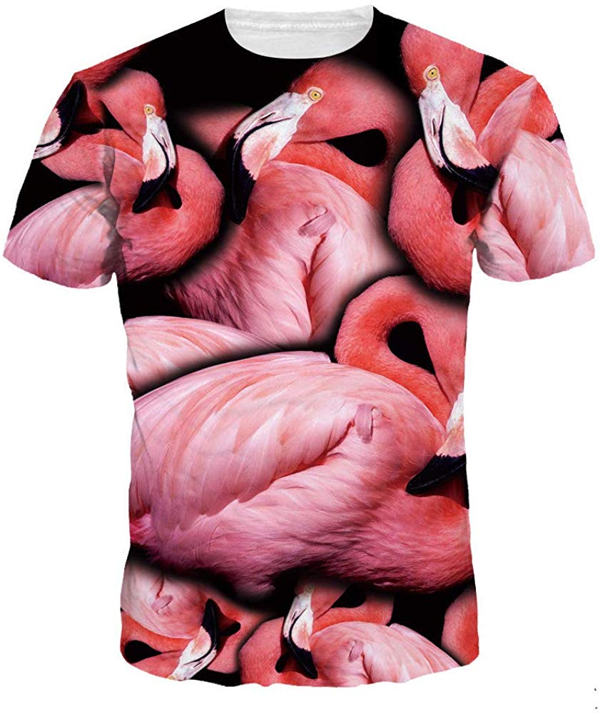 Men's 3D Print T Shirt Animal Adult Funny Novelty T Shirt Young Men Tee Short Sleeve Crew Neck Flamingo
