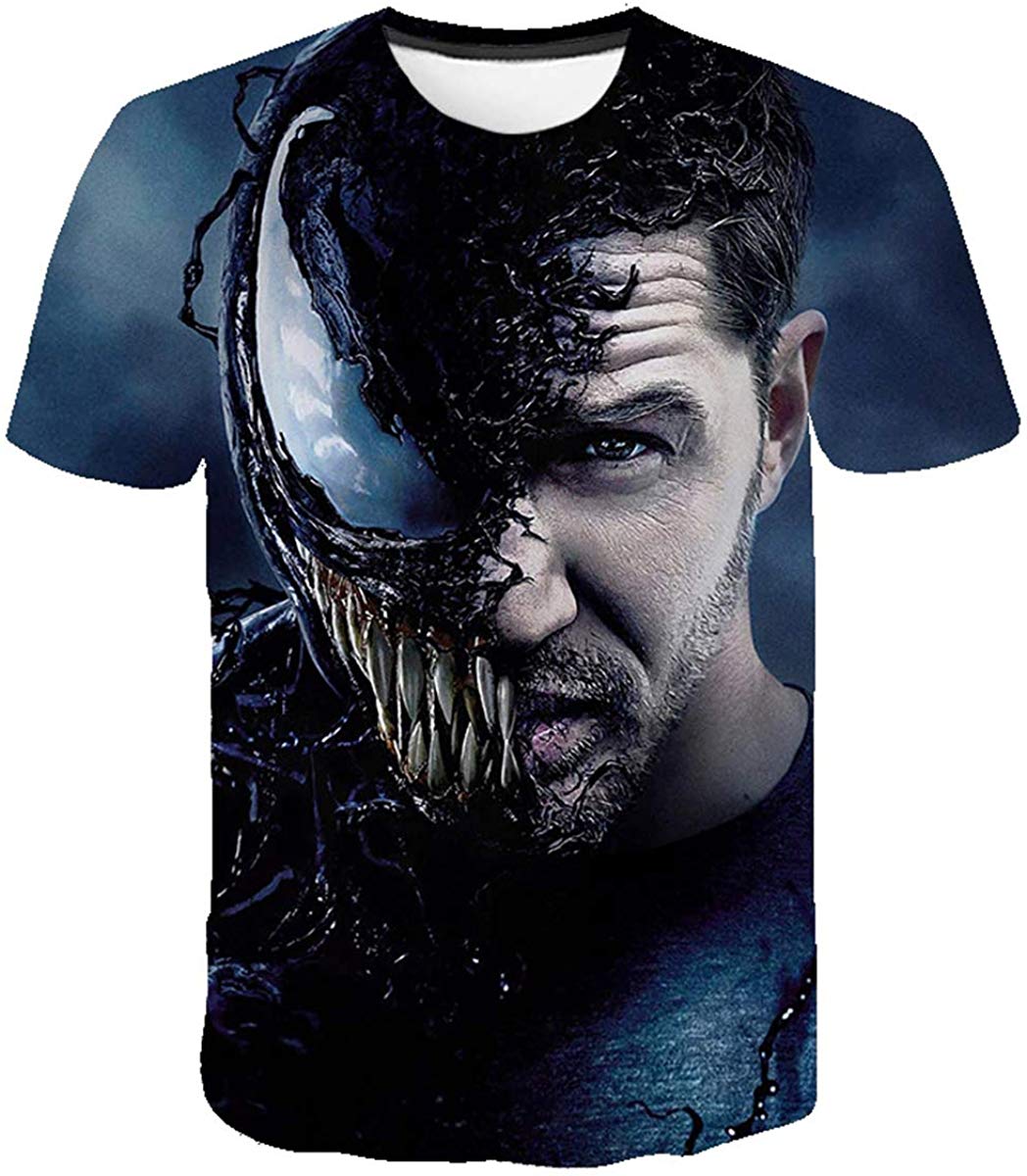 3D Unisex 3D Printed Spiderman Venom Villain Skull T shirt Funny Ying black