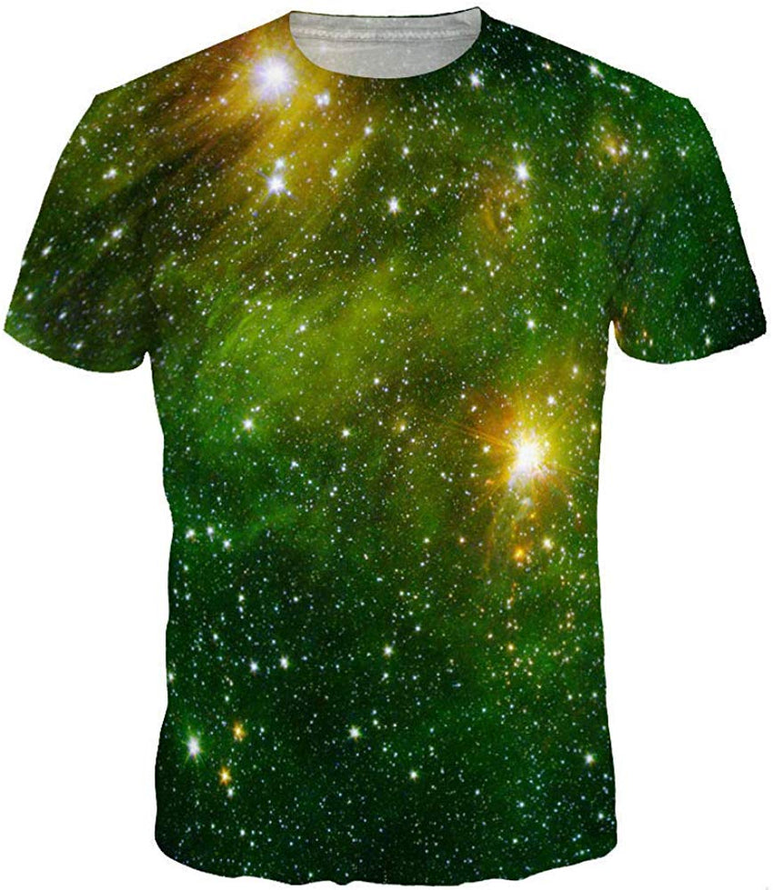 Unisex 3D Wolf T Shirts Couples Summer Short Sleeve T Shirts Casual Tees Green Galaxy