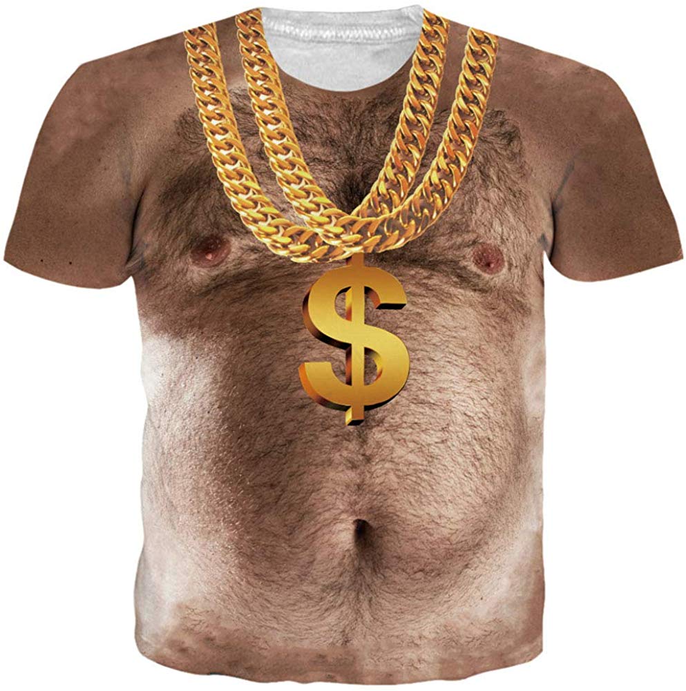 Unisex Short Sleeve T Shirts 3D Novelty Print Casual Funny Graphic Tees S 3XL Hairy Chest 4