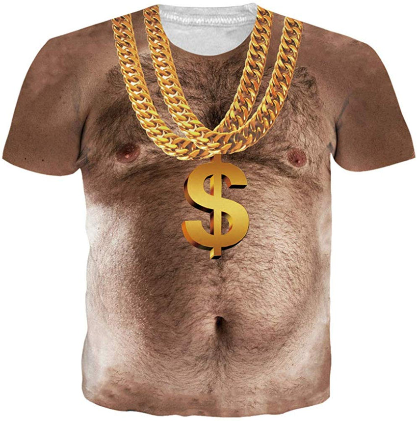 Unisex Short Sleeve T Shirts 3D Novelty Print Casual Funny Graphic Tees S 3XL Hairy Chest 4
