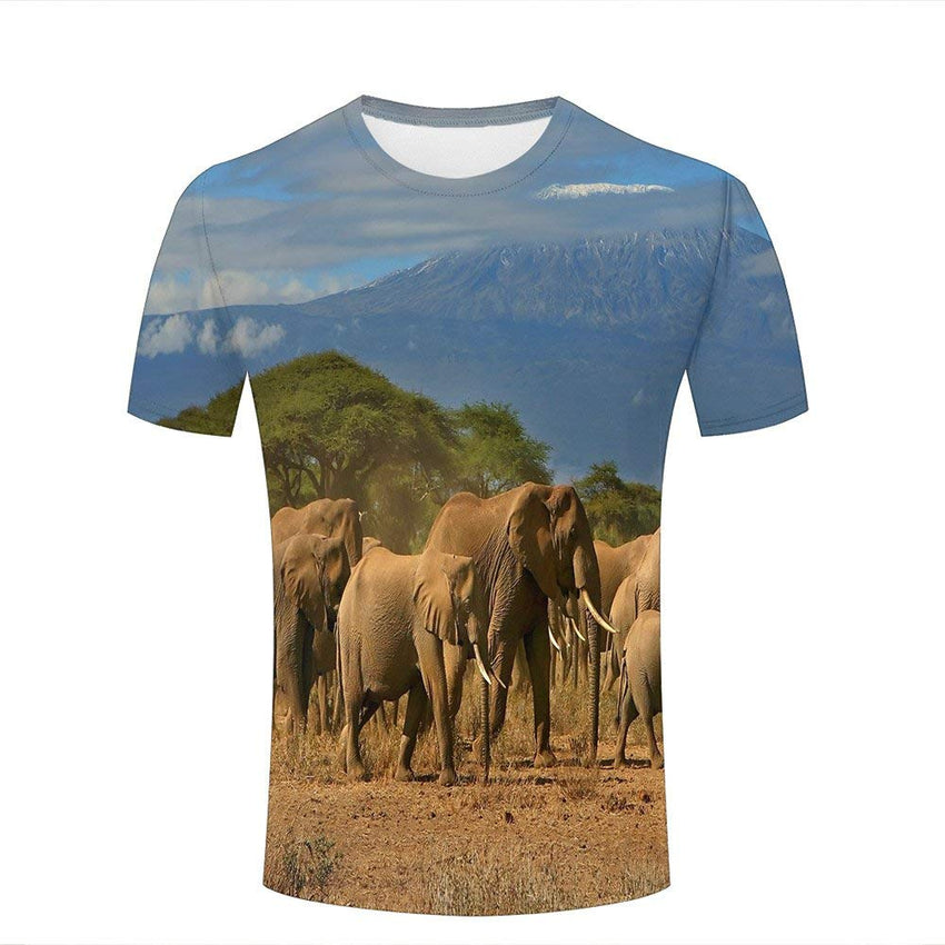 Mens T Shirts 3D Printed Graphic Wild Elephant Family Short Sleeve Casual Tees B
