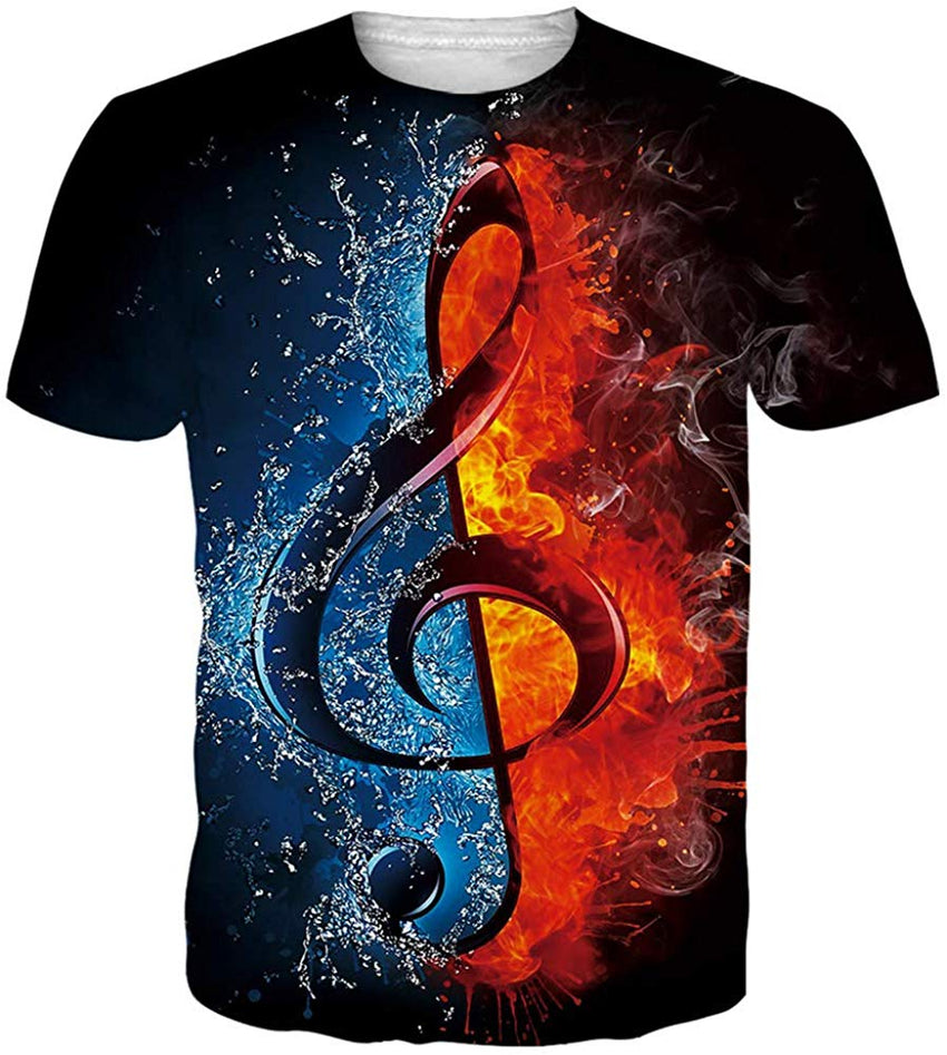 Men Women 3D Novelty Graphic T Shirts Short Sleeve Crewneck Tie Dye Tee Tops for Casual Music Note