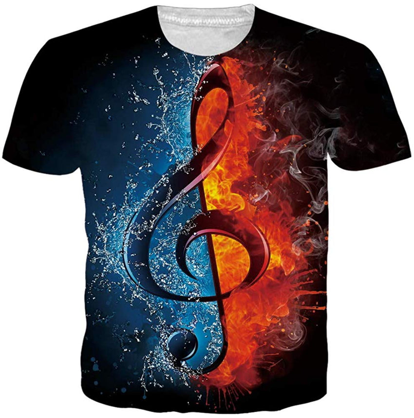 Unisex Cool Novelty 3D Graphic Print T Shirts Summer Short Sleeve Crewneck Tees Casual Tops Music Note