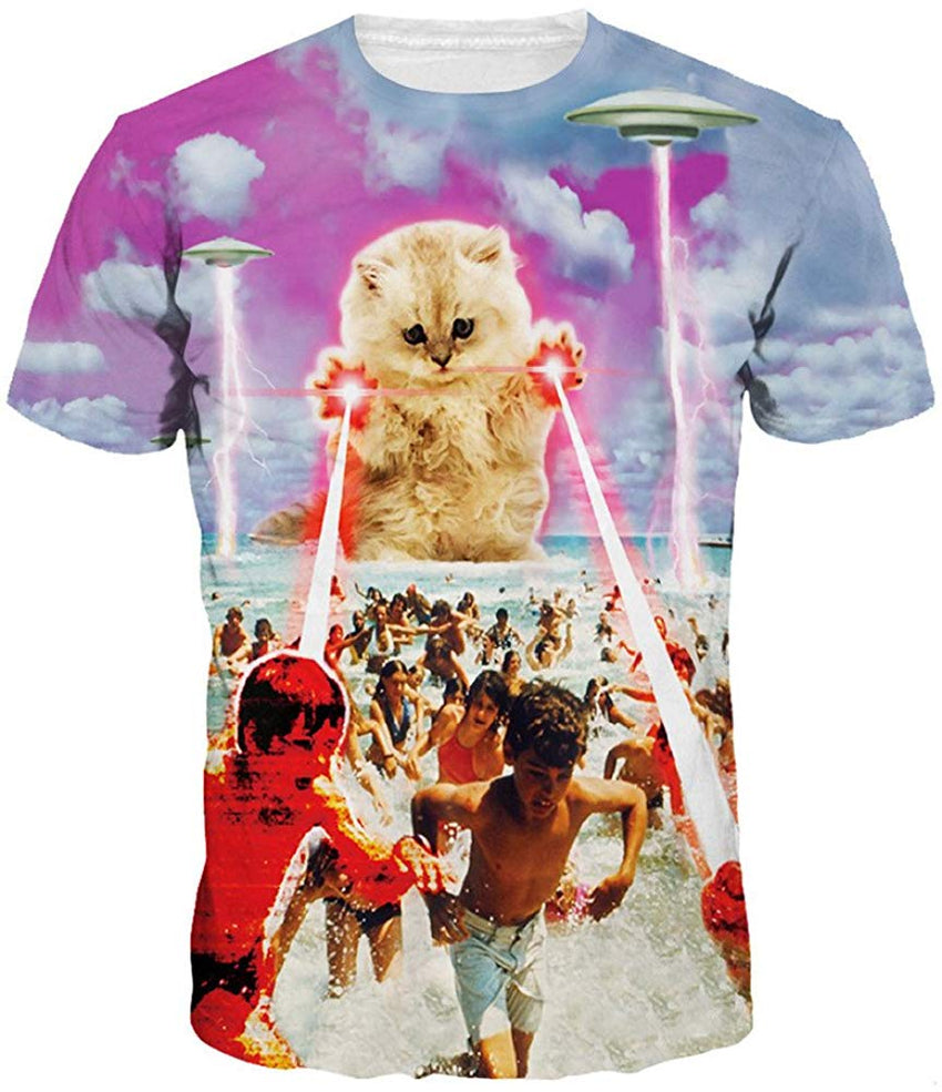 Unisex Casual 3D Wolf Head Pattern Printed Short Sleeve T Shirts Top Tees Ufo Cat