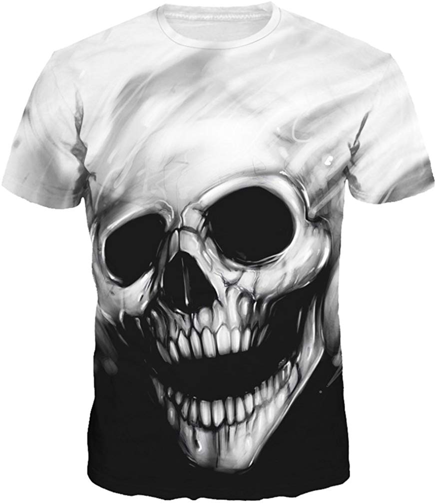 Unisex Men 3D Printed Casual Summer Short Sleeve T Shirts Tees Black&white Skull