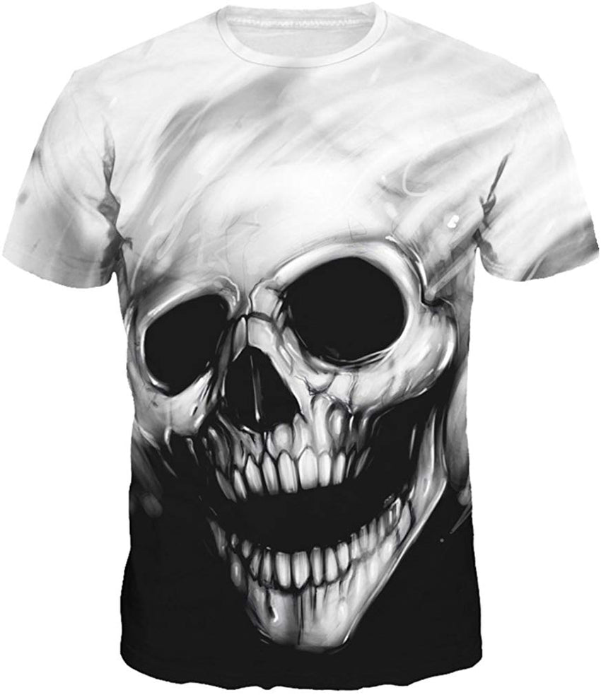 Unisex Men 3D Printed Casual Summer Short Sleeve T Shirts Tees Black&white Skull