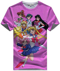 Women Sailor Moon 3D Graphic T Shirt Casual Top Sailor Family4