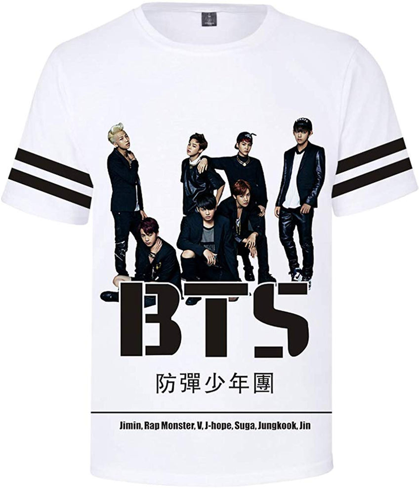 Women's Novelty T Shirts Kpop BTS Tee Tops Bangtan Boys 3D Printed Shirts J Hope RM Jimin V Jung Kook Chinese Name