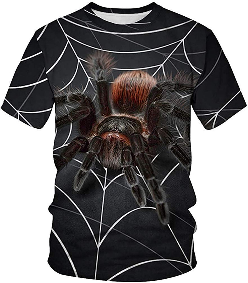 Men's Colorful 3D Animal Galaxy Print T Shirt Short Sleeve Fashion Casual Tees Spider on Net