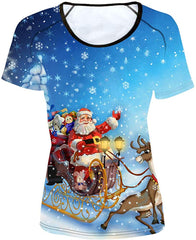 Women' Girl's T Shirt with Animl Cat Dog Print Xmas santa With Deer