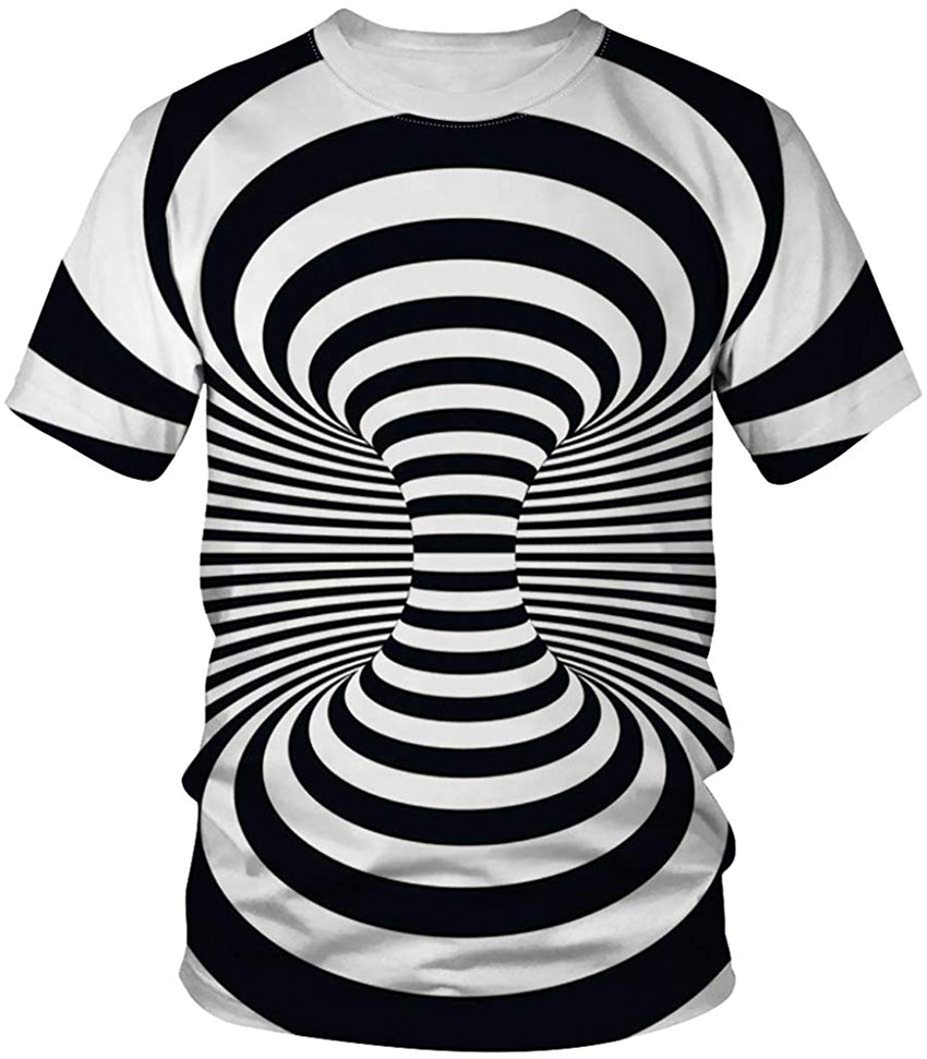 Unisex Men Women Stylish 3D Printed Graphic Short Sleeve T Shirts Tops Black White Stripe