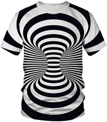 Unisex Men Women Stylish 3D Printed Graphic Short Sleeve T Shirts Tops Black White Stripe