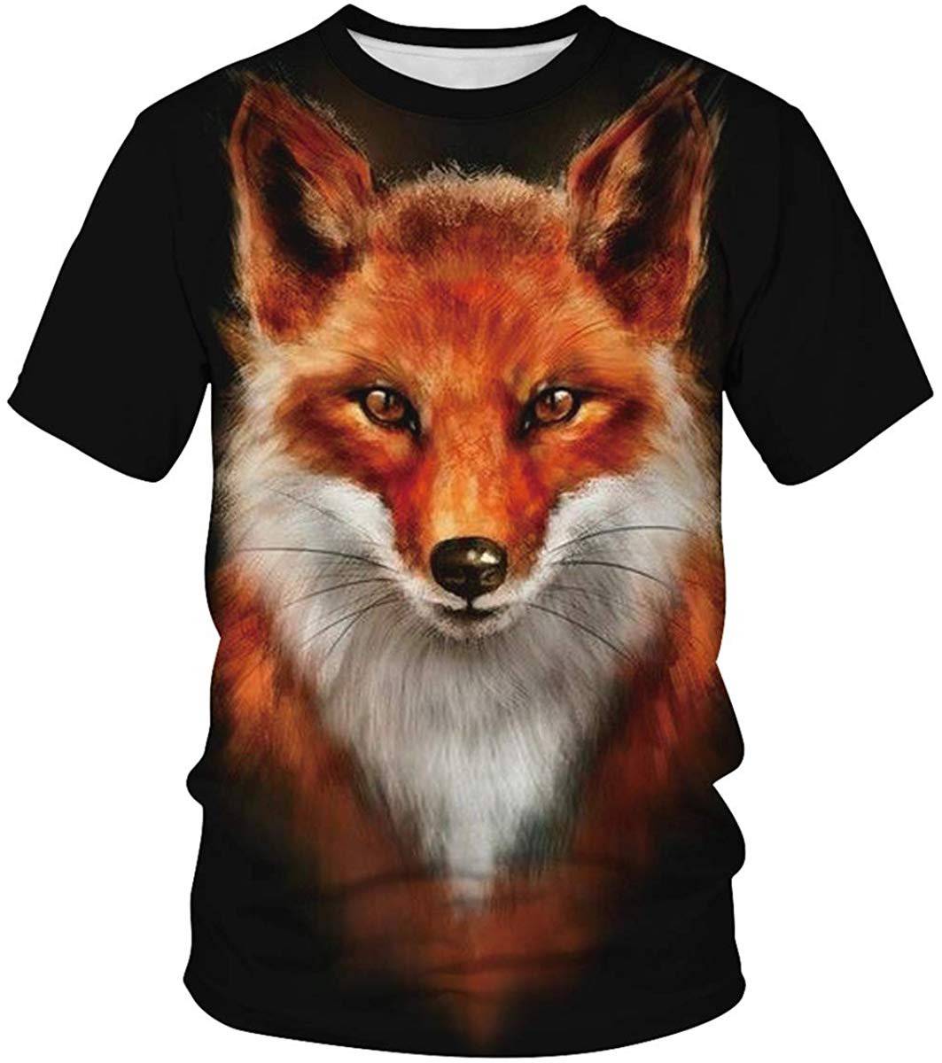 Velynce Unisex Thin Shirts Stylish 3D Digital Printed Lion Skull Casual Personality T Shirts Couple Clothing Fox #9