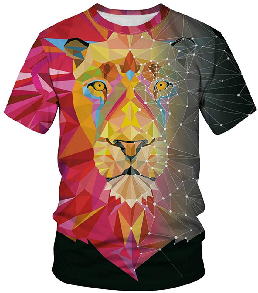 Unisex Men Women Stylish 3D Printed Graphic Short Sleeve T Shirts Tops Watercolor Lion 2