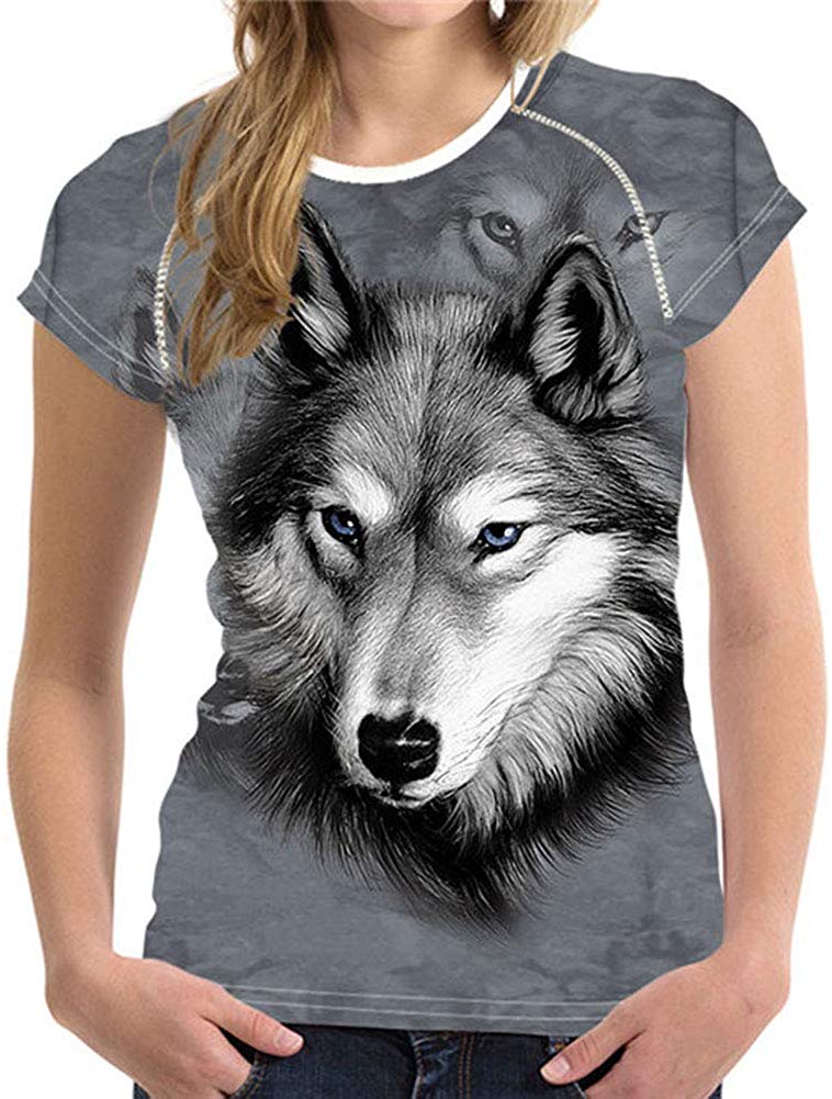 Women' Girl's T Shirt with Animl Cat Dog Print Wolf