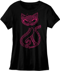 Vintage Cute Sassy Cat Kitty Print t Shirts for Women Letter Cat Black fucshia