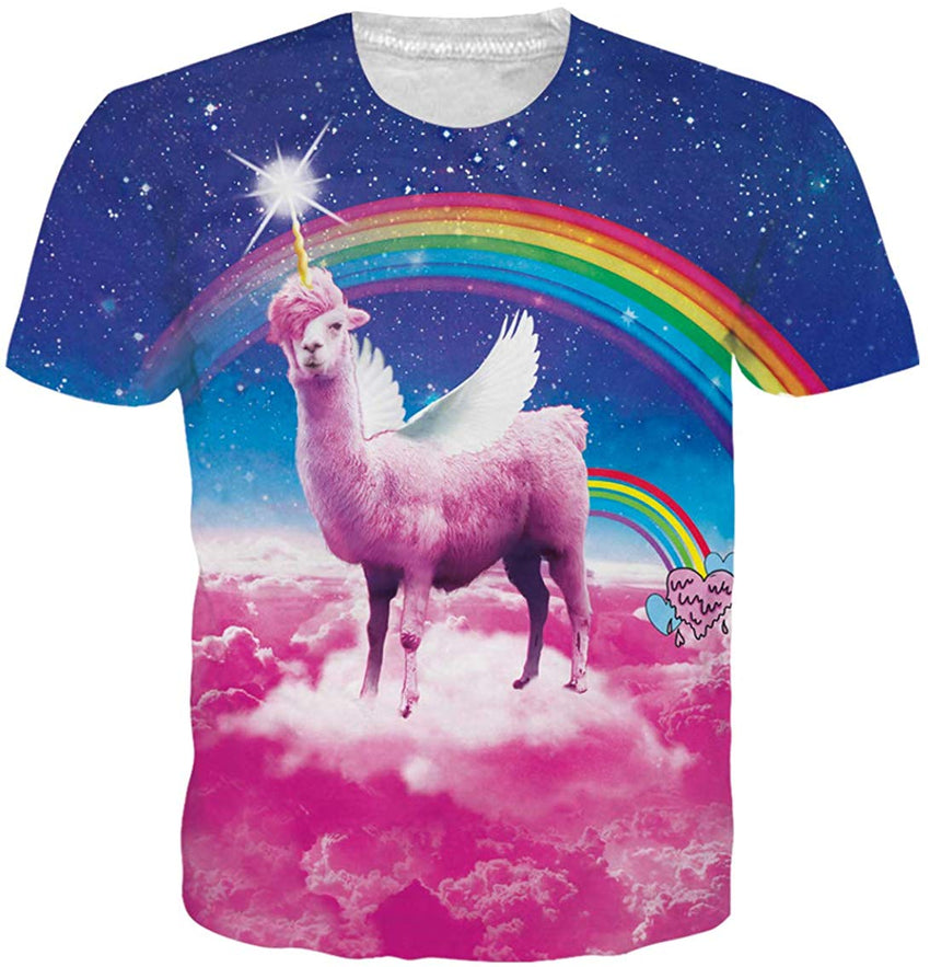Men Women 3D Novelty Graphic T Shirts Short Sleeve Crewneck Tie Dye Tee Tops for Casual Llama