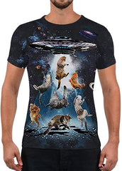 Unisex Fashion 3D Print T Shirts Funny Graphics Pattern Crewneck Short Sleeve Tees for Mens Womens Star Cat