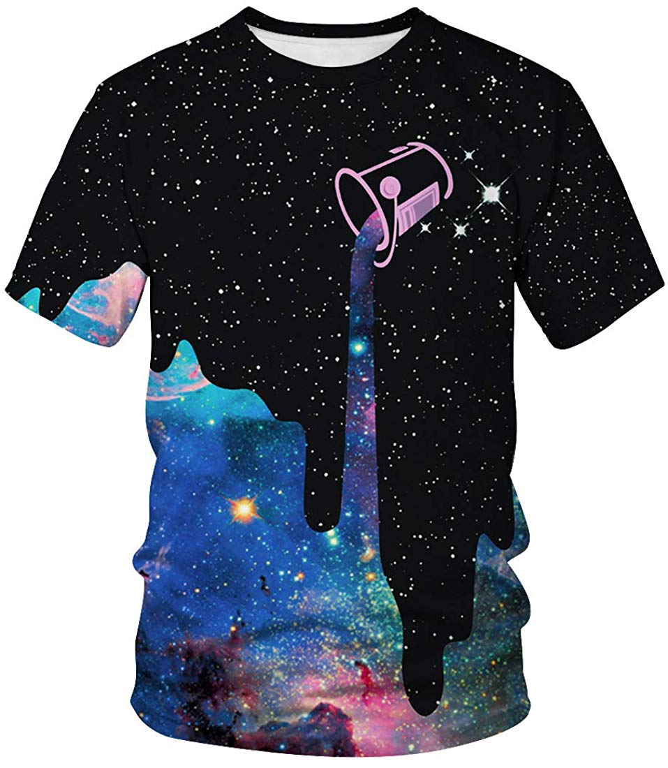 3D Print T Shirt Fashion Graphic Tee Crewneck Short Sleeve T Shirts for Men Women Galaxy Paint